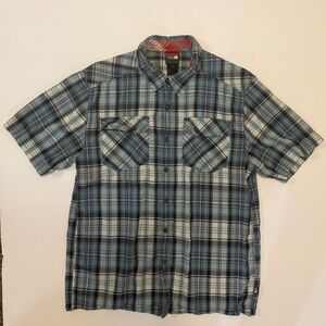 The North Face button up short sleeve plaid hiking shirt blue white gray medium